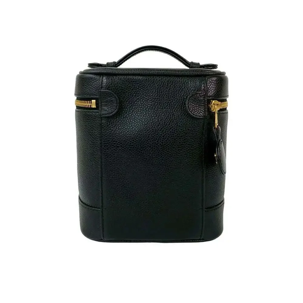 CHANEL Black Caviar Leather Logo Vanity Bag